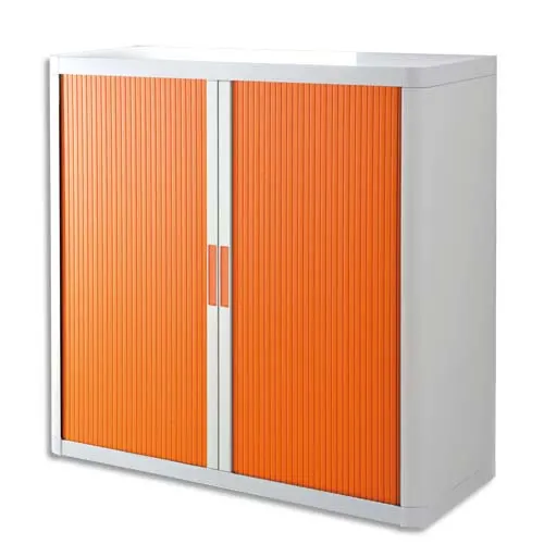 PAPERFLOW Armoire à rideau easyOffice, 2 étagères corps: blanc, rideaux: orange, métal et polystyrène, rideaux en lamelles de polypropylène, avec 2 étagères, livraison composée de 2 colis dimensions: (L)1100 x (P)415 x (H)1040 mm (E1CT0009100042)