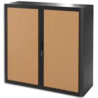 PAPERFLOW Armoire à rideau easyOffice, 2 étagères  corps: noir, rideaux: hêtre, métal et polystyrène, rideaux en lamelles de polypropylène, avec 2 étagères, livraison composée de 2 colis dimensions: (L)1100 x (P)415 x (H)1040 mm (E1CT0005100045)