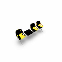 Poutre Rosalie 3 places + 1 tablette - assise polypropylène jaune - piétement aluminium poli - traverse métal gris aluminium