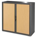 PAPERFLOW Armoire à rideau easyOffice, 2 étagères  corps: anthracite, rideaux: hêtre, métal et polystyrène, rideaux en lamelles de polypropylène, avec 2 étagères, livraison composée de 2 colis dimensions: (L)1100 x (P)415 x (H)1040 mm (E1CT0009400029)