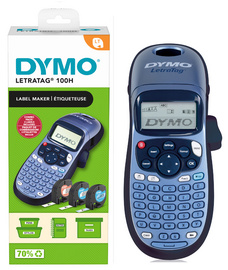 DYMO Etiqueteuse manuelle "LetraTag LT-100H" avec une bande de papier en blanc, touche ABC, écran à 13 caractères,