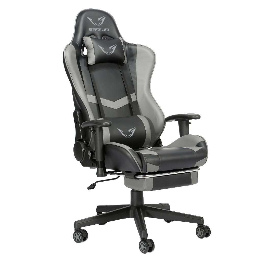 WE Gamium Fauteuil gamer ajustable avec coussins de soutien, en polyuréthane et nylon 5 roues, reposepied, vérin classe 3, accoudoirs 2D, base détachable, noir – Image 7