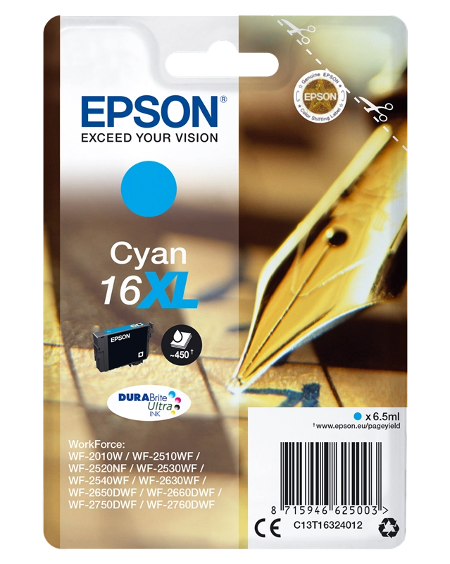 EPSON Cartouche Jet d'Encre DURABrite Ultra Cyan XL ''Stylo à plume'' 16 - C13T16324012