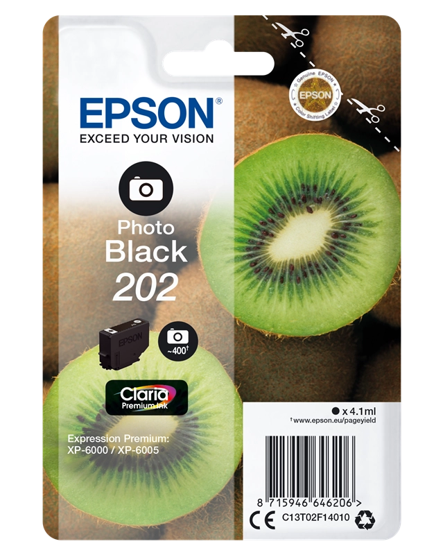 EPSON Cartouche Jet d'Encre Claria Premium Photo Black ''Kiwi''202 - C13T02F14010