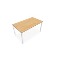 Bureau rectangle Arial L. 140 cm x P 80 cm EP25mm mélamine chêne clair pied carré arche fixe métal lisse blanc