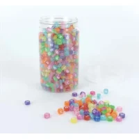 O COLOR Bocal de 1200 perles alphabet transparentes couleurs assorties, diamètre 7 mm
