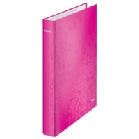 LEITZ Classeur 4 anneaux WOW en carton pelliculé. Dos 4 cm - Ø25 mm, format A4+. Coloris Rose