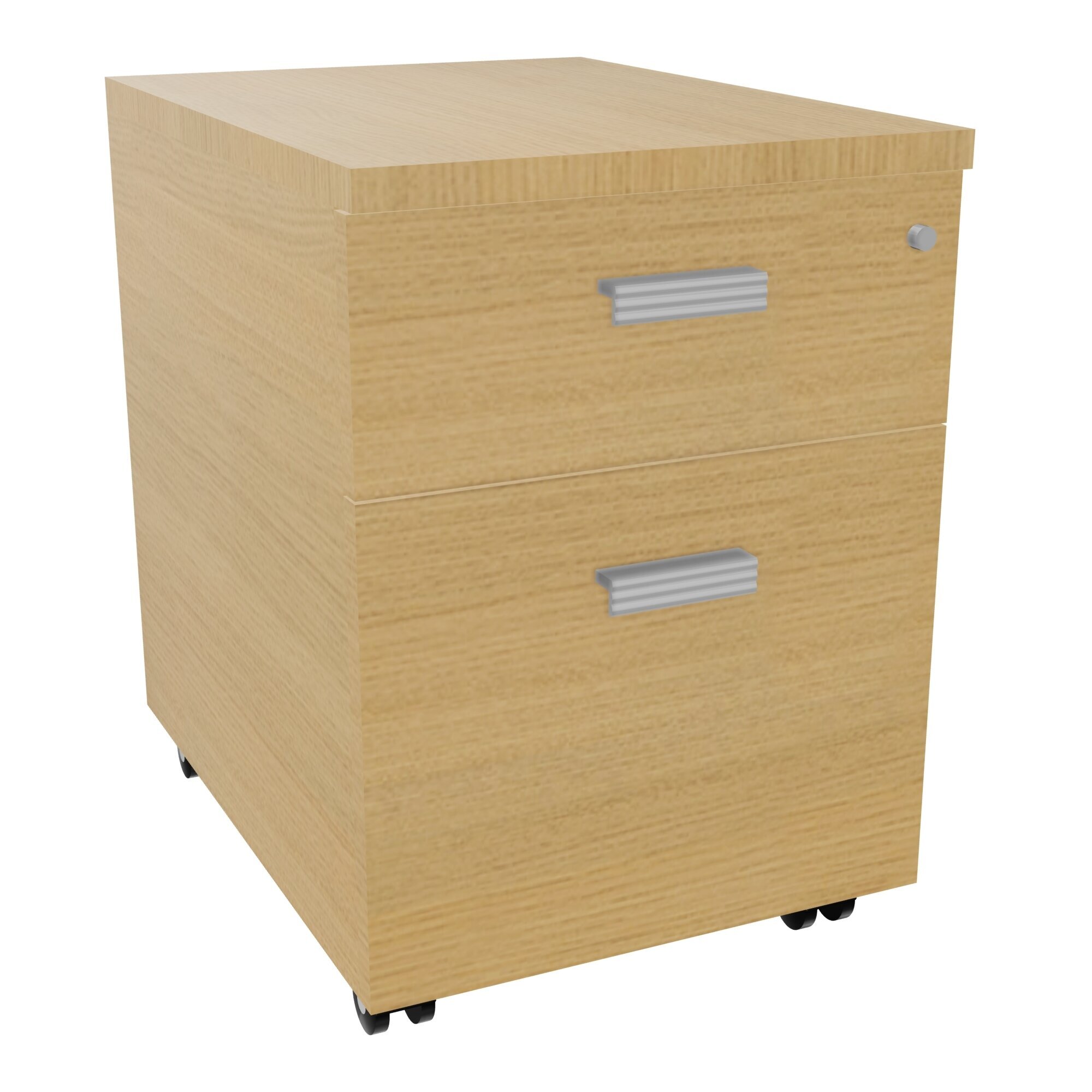 Caisson mobile MOKA 2 tiroirs L. 42 x P. 55,5 x H. 58,7 cm mélamine chêne clair avec 1 dossier suspendu et 2 poignées métal lisse gris aluminium – Image 3