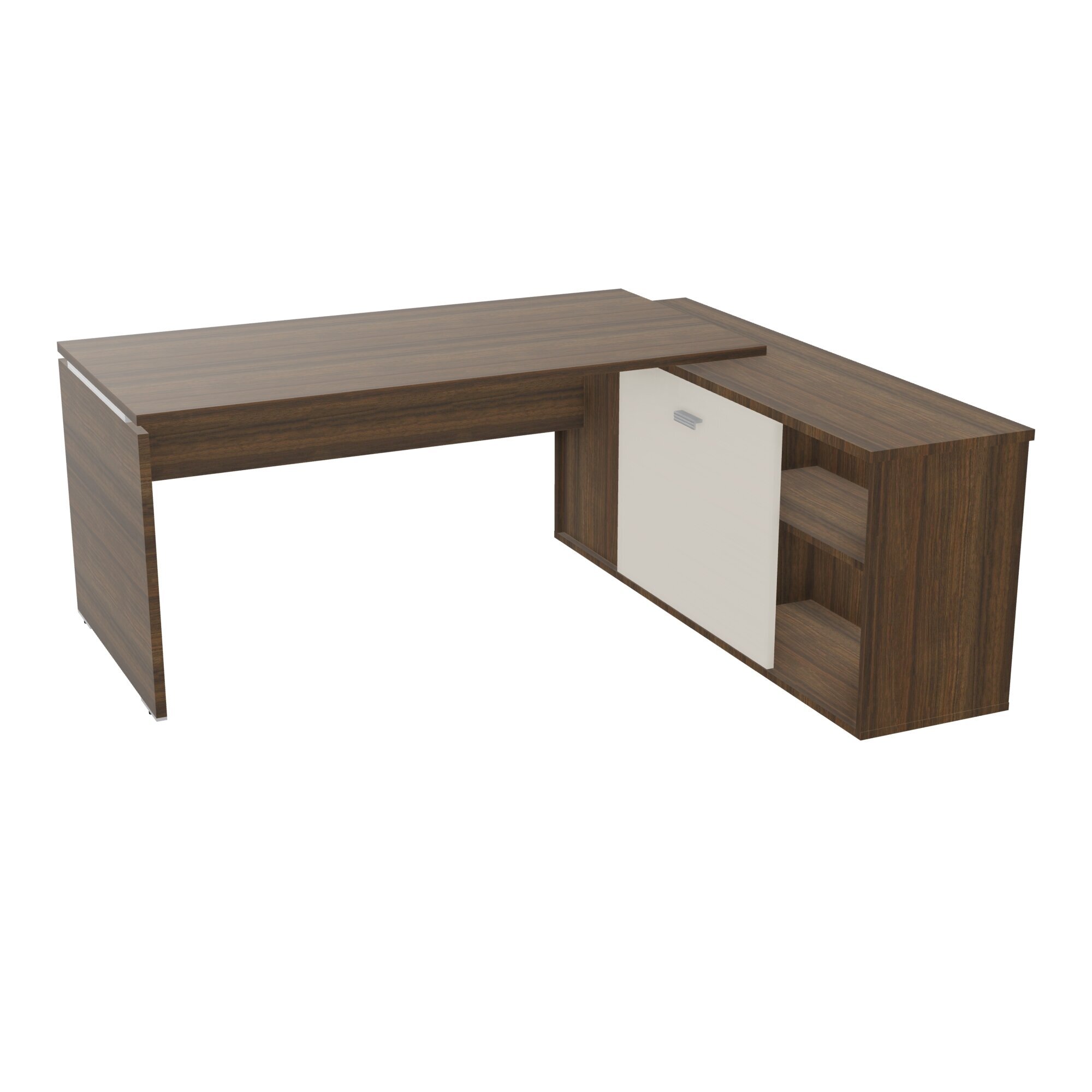 Table de bureau rectangulaire Moka sur retour porteur L. 202 cm mélamine noyer brun porte coulissante mélamine lin