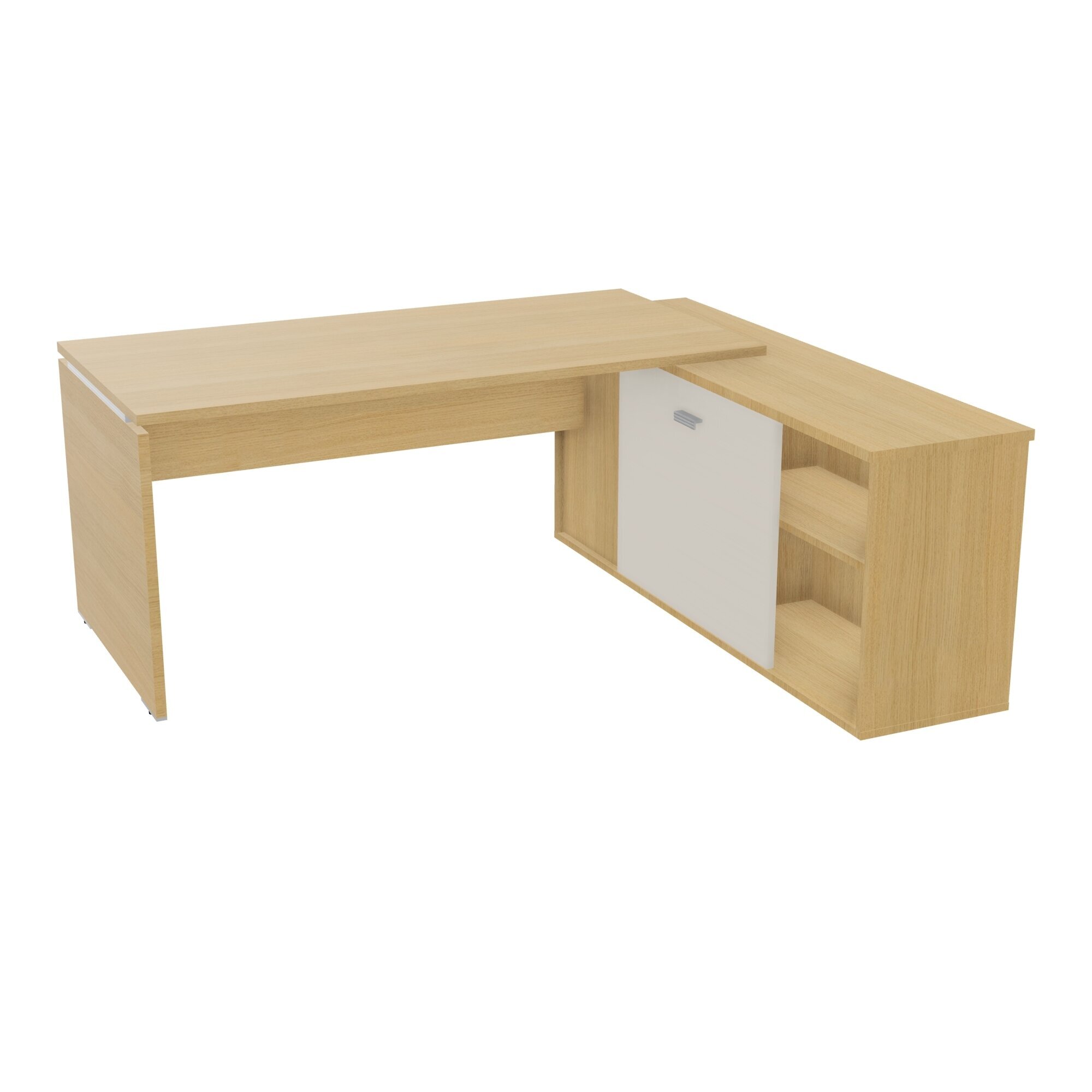 Table de bureau rectangulaire Moka sur retour porteur L. 202 cm mélamine chêne clair porte coulissante mélamine lin