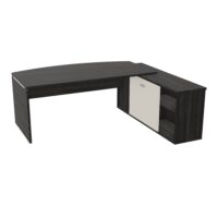Table de bureau arqué Moka sur retour porteur L. 202 cm mélamine chêne café porte coulissante mélamine lin