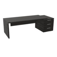 Table rectangulaire Kara sur caisson porteur 3 tiroirs L. 240 cm x 90. cm mélamine chêne café piètement panneau mélamine chêne café + voile de fond