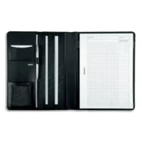 JUSCHA Conférencier Noir Cremona cuir. 32x25x2cm. Livré bloc-notes et pochettes multiples