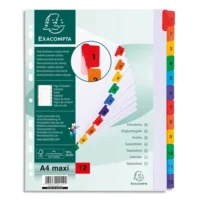 EXACOMPTA Jeu d'intercalaire numérique 12 positions en carte Blanche 170g, onglets Mylar®. Format A4+.
