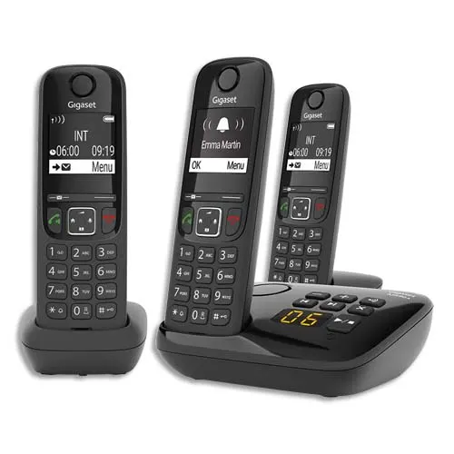 GIGASET Téléphone sans fil AS690A avec répondeur Trio Noir AS690ATrioNoir