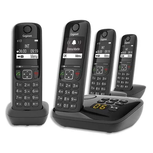 GIGASET Téléphone sans fil AS690A avec répondeur Quattro Noir AS690AQuattroNoir