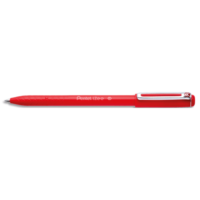 PENTEL Stylo bille à capuchon iZee 1 mm Rouge à faible viscosité. Clip métal, zone alvéolée, rechargeable