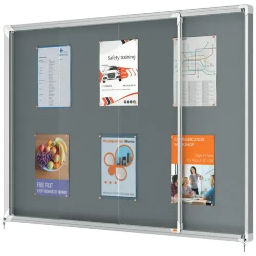 NOBO Vitrine d'affichage porte coulissante Premium Plus - feutre gris - 18 x A4 - 1915338 – Image 4