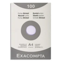EXACOMPTA Etui de 100 fiches bristol non perforées 210x297mm (A4) quadrillées 5x5 Blanc