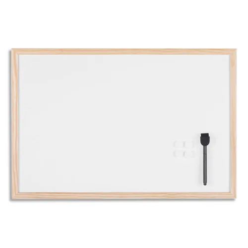 BI-OFFICE Tableau blanc magnétique, surface en acier laqué, cadre en bois de pin. Format 60x40 cm