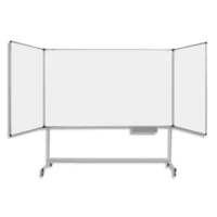 BI-OFFICE Tableau triptyque émaillé mobile. Dimensions 200x100cm fermé / 400x100cm ouvert. Coloris blanc