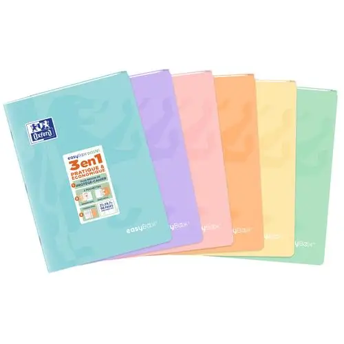 OXFORD Cahier easyBook couverture PP reliure piqûre 96 pages Seyès format 21x29,7cm.Coloris assorti paste