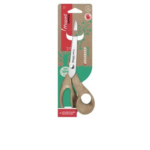 MAPED Ciseaux ADVANCED WOOD 21 cm GAUCHER asymétriques - Anneaux Ergonomiques - Garantie à vie