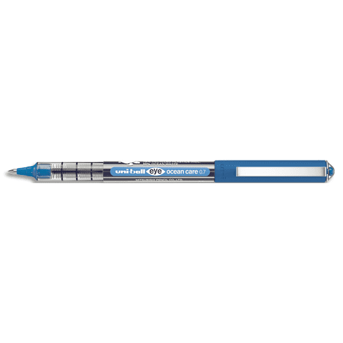 UNI-BALL Roller à encre liquide EYE OCEAN CARE. Pointe moyenne de 0,7mm. Coloris bleu
