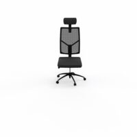 Siège Opus - mécanisme synchrone réglable en intensité avec profondeur d'assise réglable et têtière - assise tissu Bondaï noir et haut dossier résille noire - piètement nylon noir - Roulettes pour sol souple