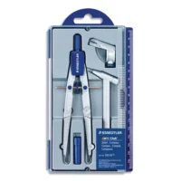 STAEDTLER Compas scolaire à vis micrométrique à rallonge, attache-compas, étui mine, règle intégrée