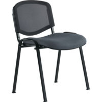 Chaise Anthra+ assise tissu Bondaï gris orage - dossier résille noire - structure 4 pieds métal lisse noir