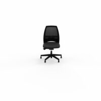 Siège Elliot autorégulé bas dossier résille noire avec coque noire - tissu Bondaï  noir - Piétement nylon noir sur roulettes pour sol dur