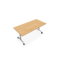 Table abattante modulable rectangulaire L. 160 x P. 80 x H. 73,5 cm - plateau mélamine ép. 25 mm mélamine chêne clair piètements métalliques sur roulettes métal lisse gris aluminium