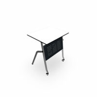 Lot de 2 tables Emi pliantes L. 60 x P. 50 x H. 75,5 cm mélamine blanc chant noir structure 4 pieds métal chromé