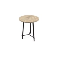 Table Clara mélamine chêne Brunswick diamètre 80 cm H. 109,5 pied design métal structuré noir