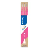 PILOT Set de 3 recharges pour roller FriXion Ball. Pointe moyenne 0,7 mm. Encre Rose