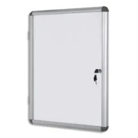 PERGAMY Vitrine d'intérieur avec fermeture à clé, fond magnétique laqué Blanc, cadre alu - 4 feuilles A4
