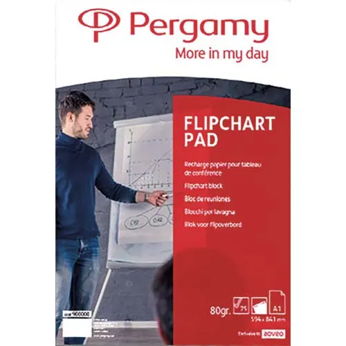 PERGAMY Rouleau Recharge papier chevalets 56g recyclée quadrillée Blanches 50 feuilles Format L65xH100 cm – Image 2