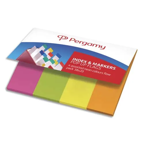 PERGAMY Set de 4 x 50 index marque-pages standards 2 x 3,8 cm papier. Coloris assortis néon – Image 2