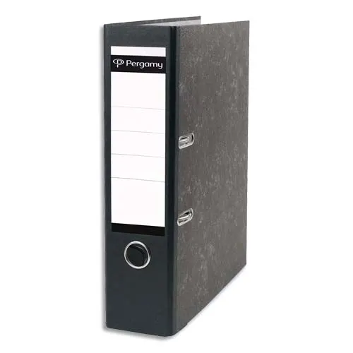 PERGAMY Classeur à levier en carton Gris intérieur/extérieur marbré. Dos 8cm. Format A4. Coloris dos Noir – Image 2