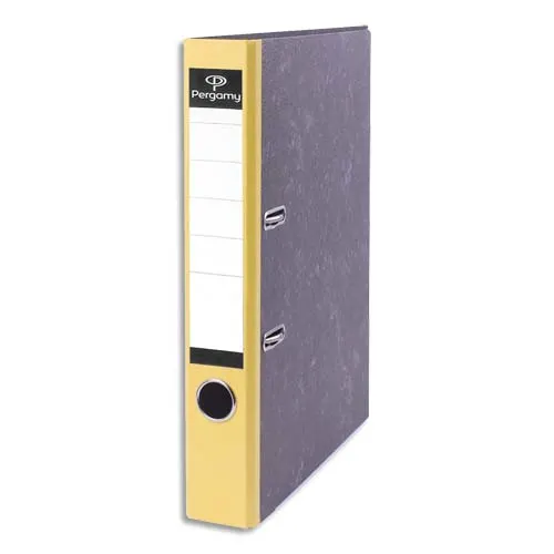 PERGAMY Classeur à levier en carton Gris intérieur/extérieur marbré. Dos 5cm. FormatA4. Coloris dos Jaune – Image 2