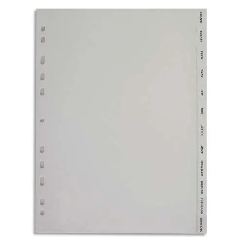 PERGAMY Jeu 12 intercalaires mensuels Janvier-Décembre polypropylène format A4. Coloris Blanc – Image 2