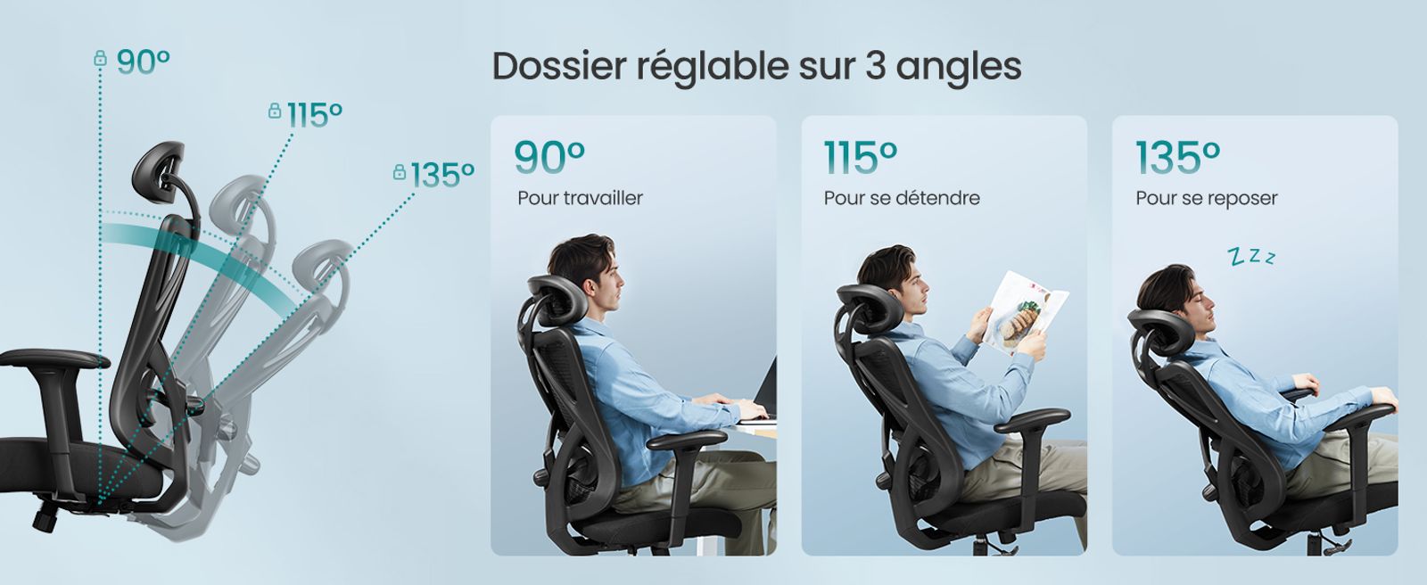 Fauteuil de bureau ergonomique réglable noir – Image 9