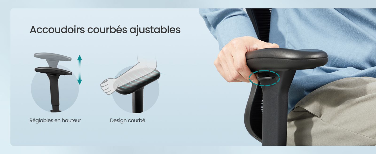 Fauteuil de bureau ergonomique réglable noir – Image 10